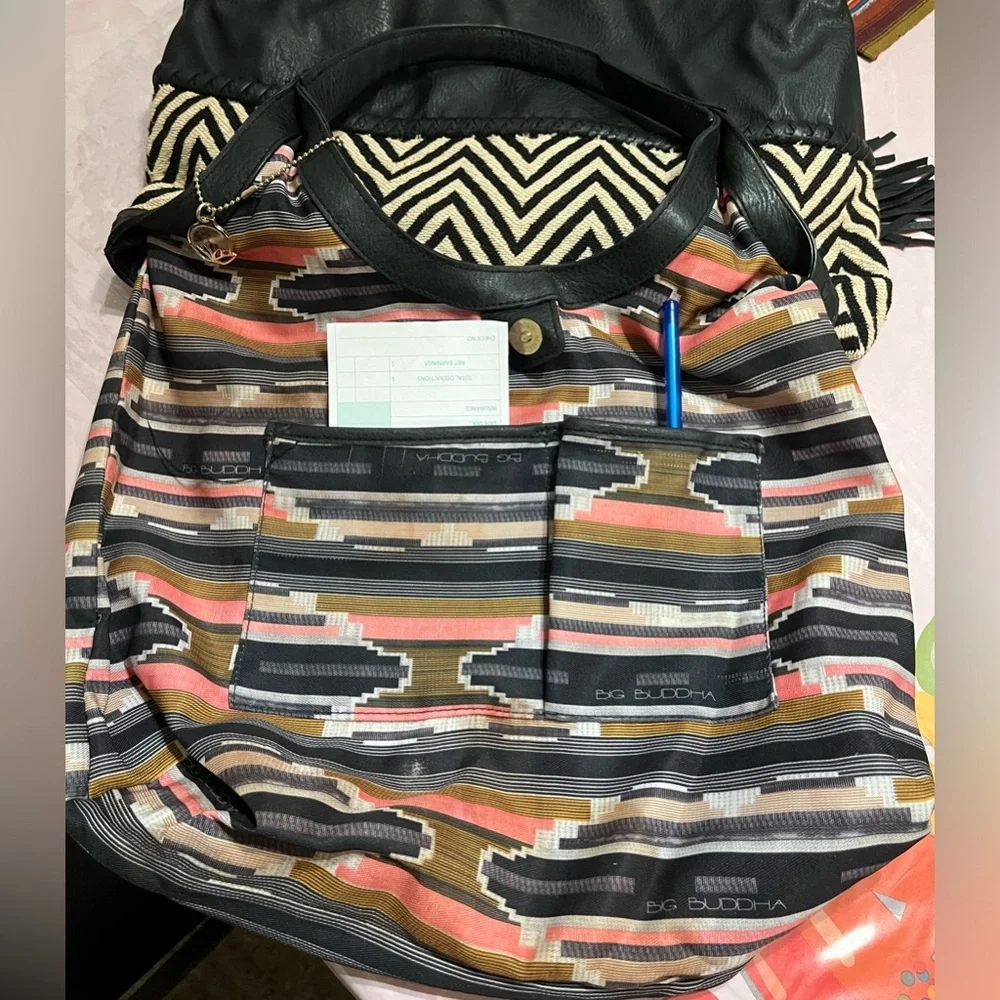 Big Buddha EUC Chevron Tote Hobo Bag - Picture 7 of 14